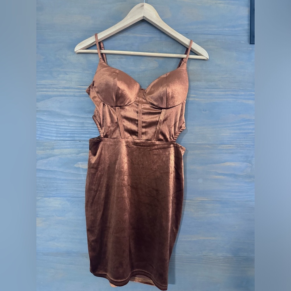 Privy Women's Brown Velvet Dress Corset Top‎ Size Medium